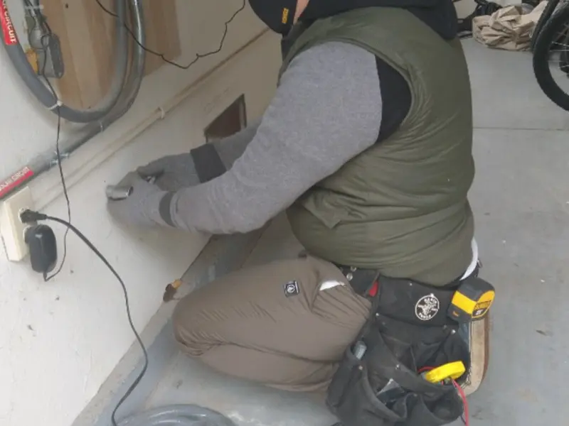 Electrician performing outlet wiring in a Buena Vista garage